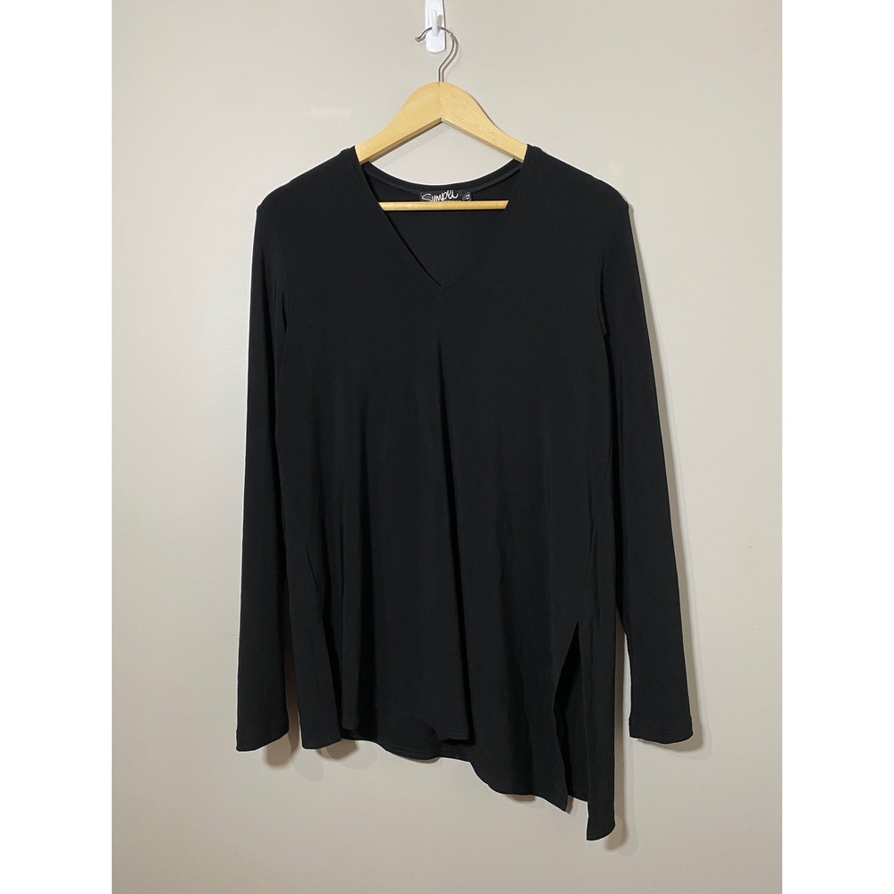 Sympli Black Long Sleeve V Neck Asymmetrical Tunic‎ Top Made in Canada Size 12